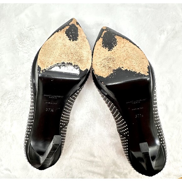 Saint Laurent YSL Studded Janis Black Leather Pumps Heels SZ 37.5 Italy - Picture 9 of 13